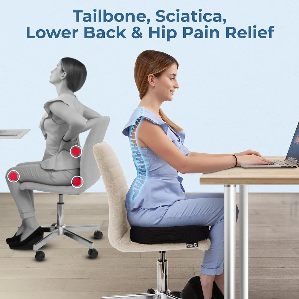 5 STARS UNITED Seat Cushion for Tailbone Pain Relief โ Memory Foam Lifting Pillow for Coccyx, Hip, Hemorrhoid, Sciatica & Post-Surgery Recovery โ Wheelchair, Car, Desk, Gaming & Office Chairs, Black