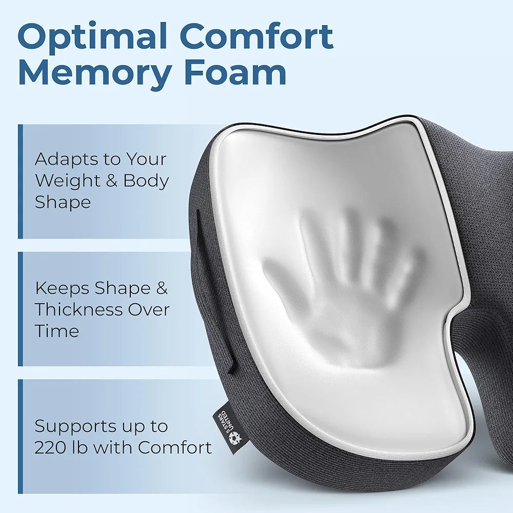 5 STARS UNITED Seat Cushion for Tailbone Pain Relief โ Memory Foam Lifting Pillow for Coccyx, Hip, Hemorrhoid, Sciatica & Post-Surgery Recovery โ Wheelchair, Car, Desk, Gaming & Office Chairs, Black