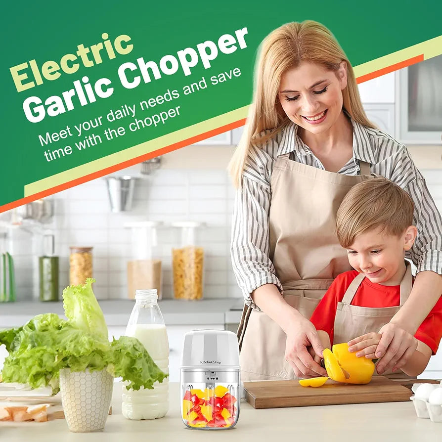 Premium Electric Garlic Chopper & Food Processor - 350ML Cordless Mini Blender for Onions, Nuts, Meat & Spices - USB Rechargeable & BPA-Free