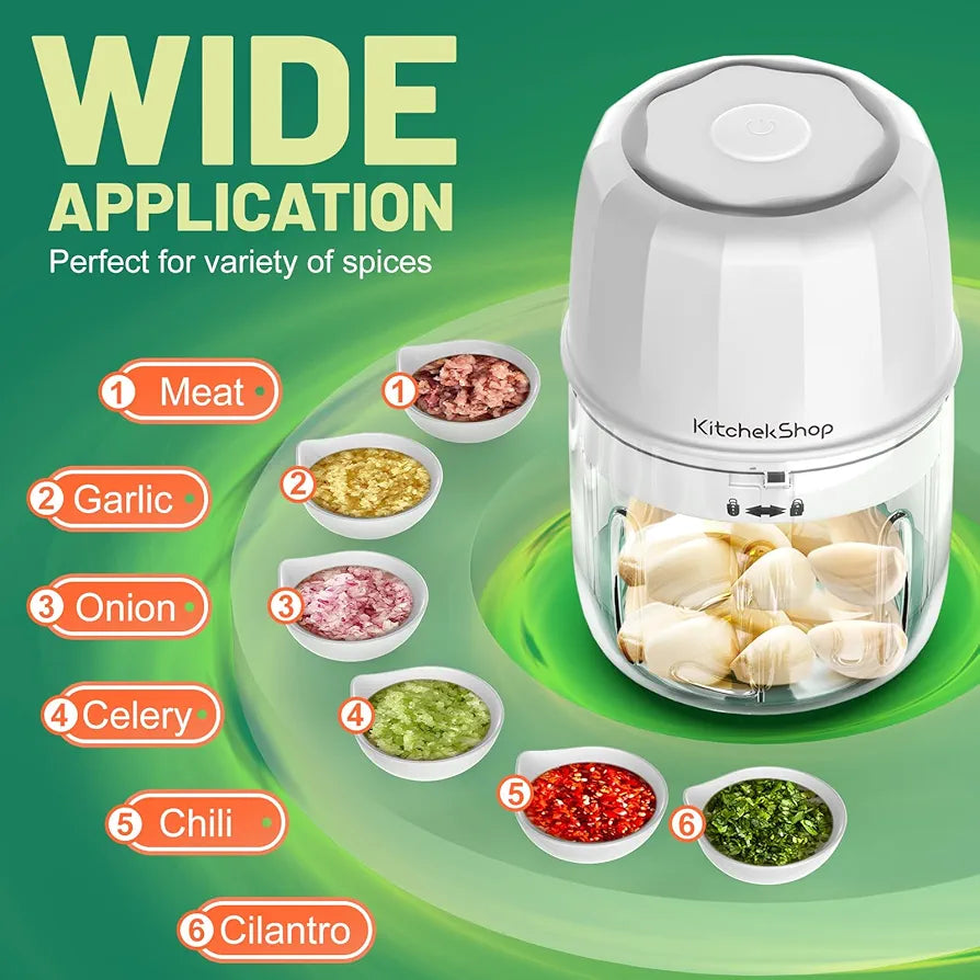 Premium Electric Garlic Chopper & Food Processor - 350ML Cordless Mini Blender for Onions, Nuts, Meat & Spices - USB Rechargeable & BPA-Free