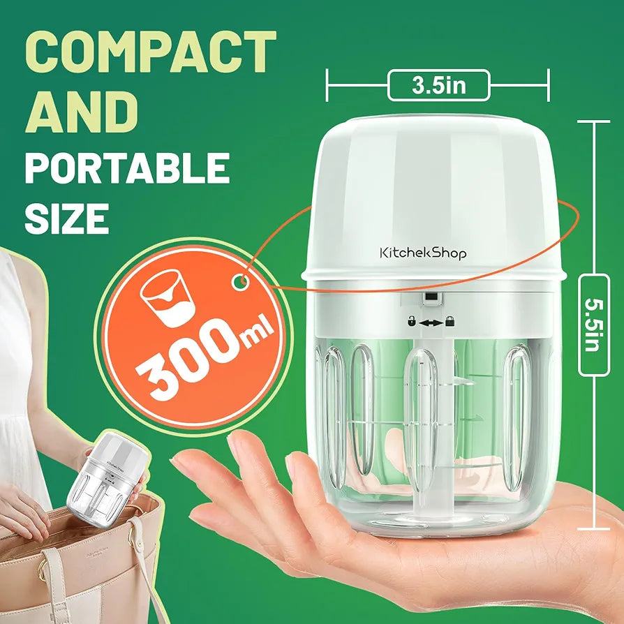 Premium Electric Garlic Chopper & Food Processor - 350ML Cordless Mini Blender for Onions, Nuts, Meat & Spices - USB Rechargeable & BPA-Free