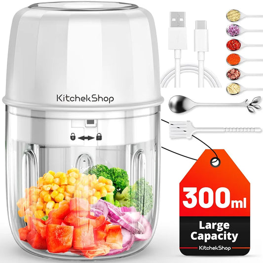 Premium Electric Garlic Chopper & Food Processor - 350ML Cordless Mini Blender for Onions, Nuts, Meat & Spices - USB Rechargeable & BPA-Free