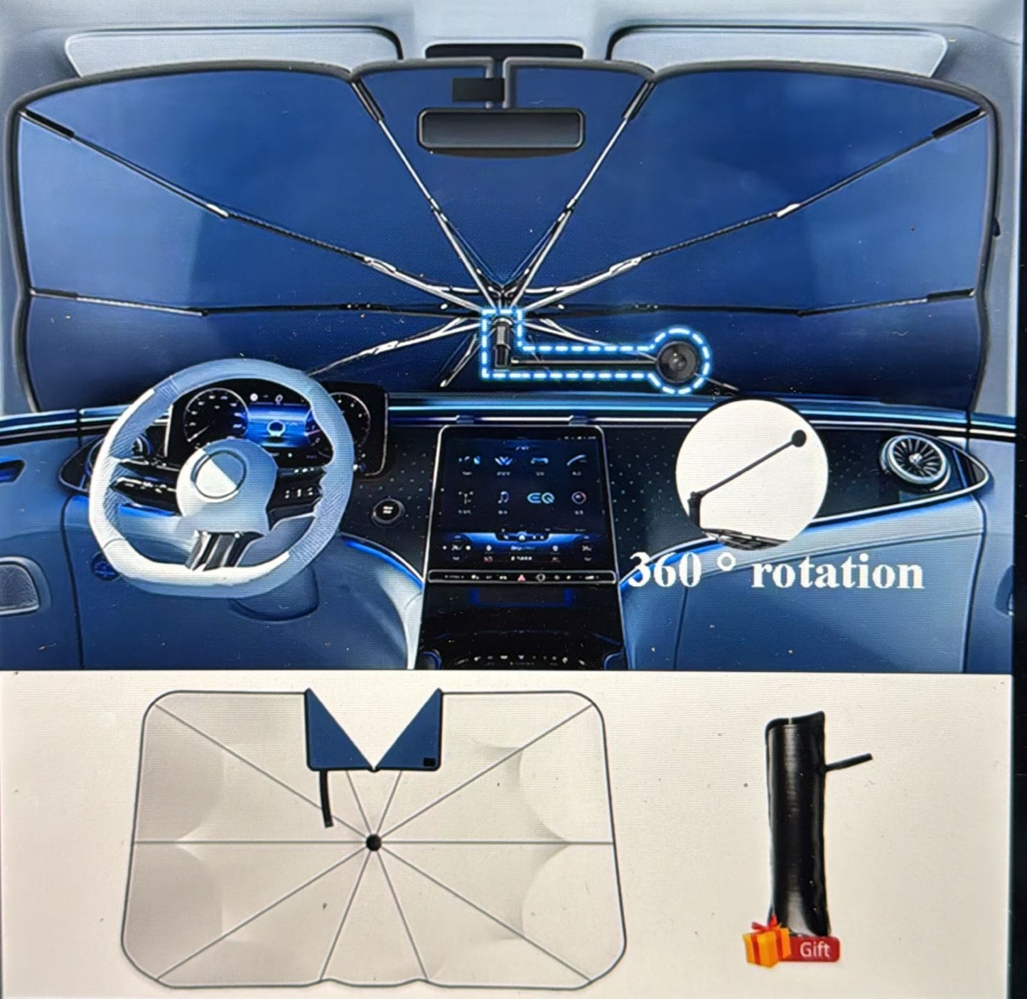 CAR WINDSHIELD 360 DEGREE ROTATABLE UMBRELLA